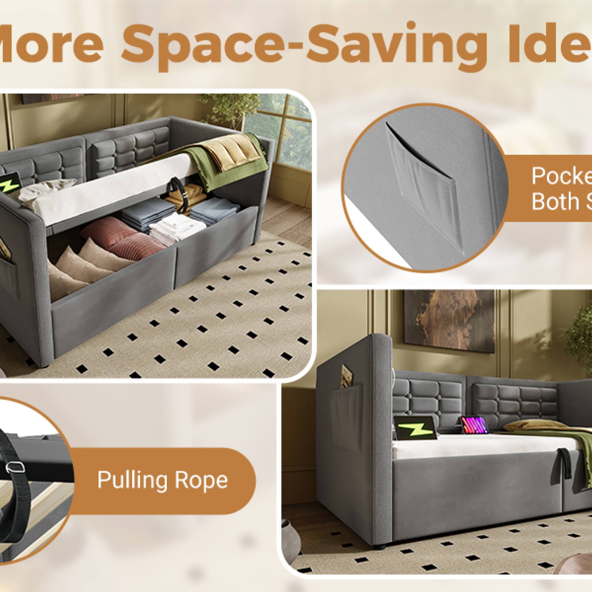 More Space-Saving Ideas

Pocket Both Sides

Pulling Rope