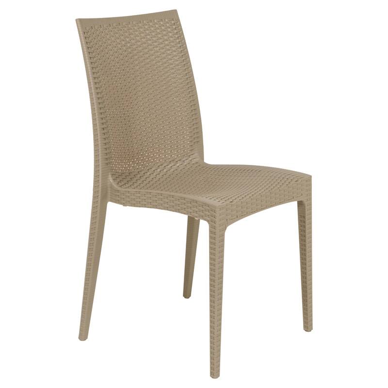 LeisureMod - Mace Stackable Outdoor Dining Chair - Weather-Resistant Wicker Weave - Taupe