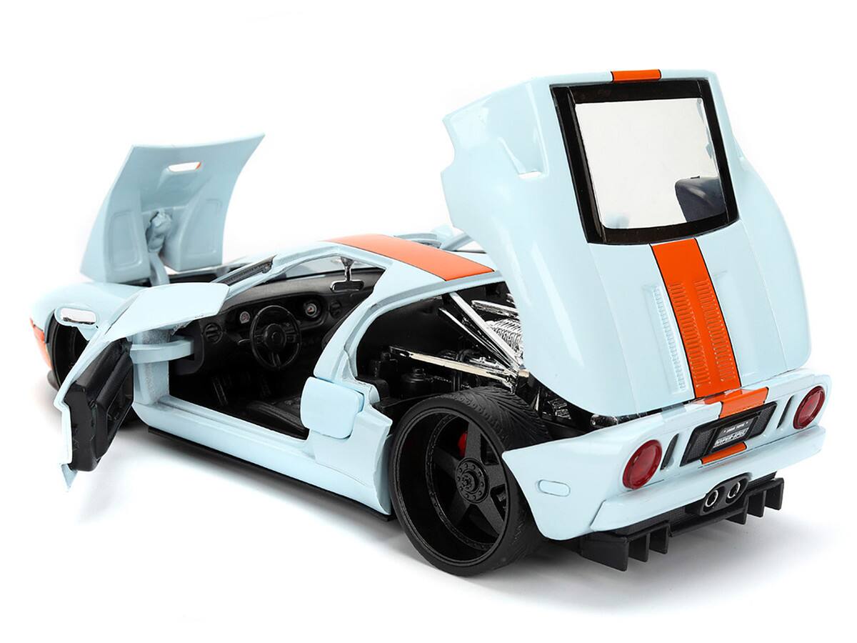 Alt View 1. Jada - 2005 Ford GT #6 "Gulf Oil" Light Blue with Orange Stripes "Hyper-Spec" Series 1/24 - Light Blue with Orange.