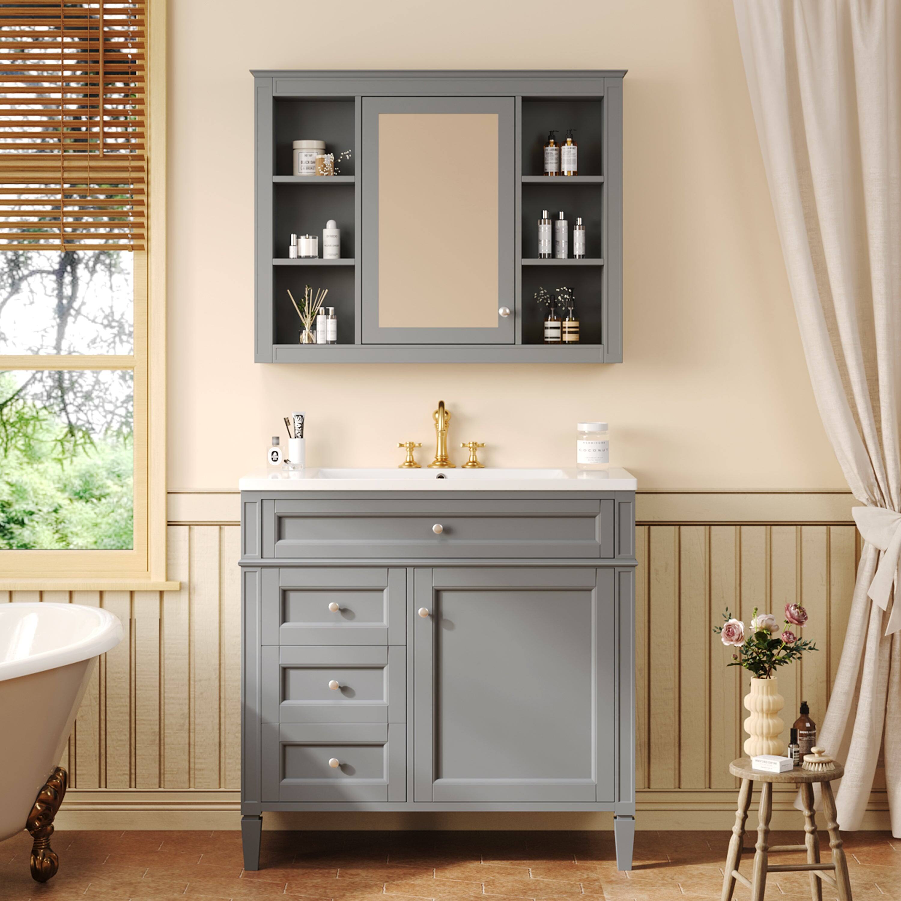 Alt View 1. Boyel Living - 36 Inch Modern Bathroom Vanity Set with Medicine Cabinet Ceramic Sink Grey - Gray.
