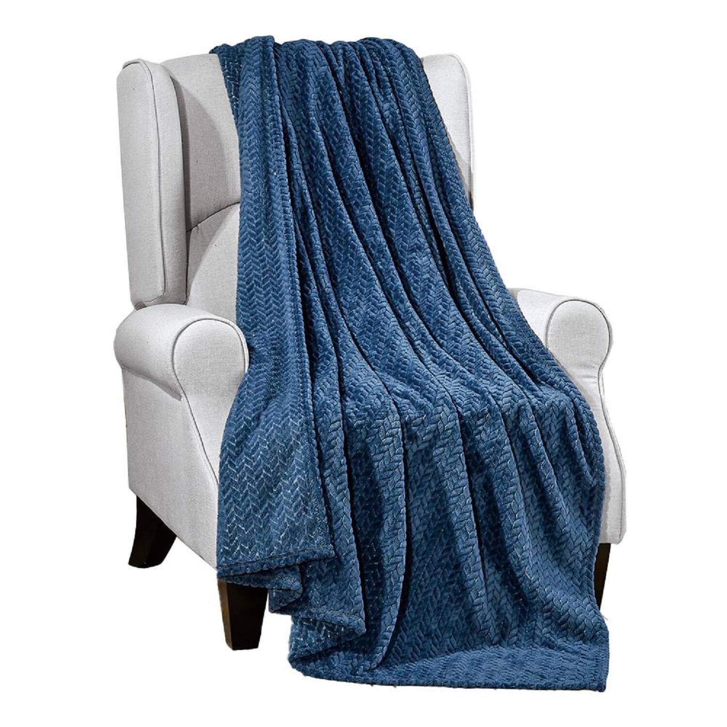 Noble House - Plazatex Montana plush Decorative Warm and Comfortable Machine Washable Throw 50" x 60" - Navy