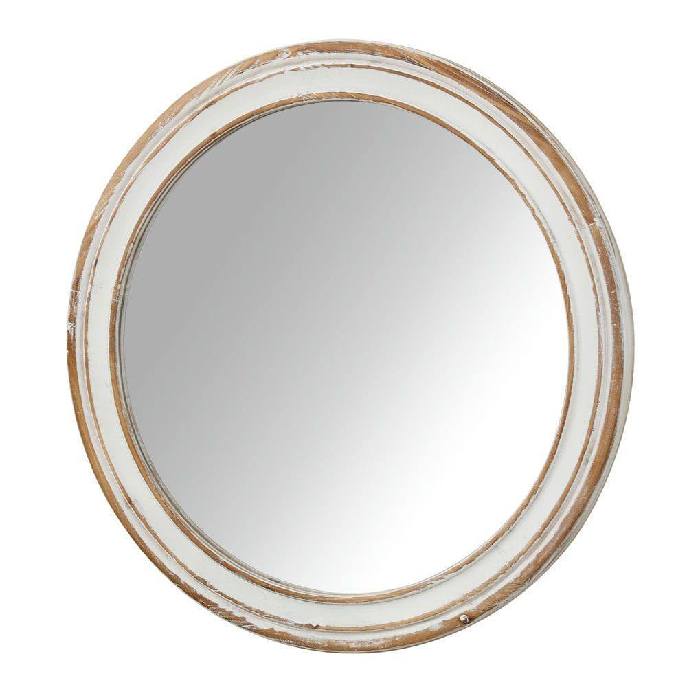 Alt View 6. Kadyn - 27.5" Round Farmhouse Wooden Mirror with Whitewash Frame, Decorative Hanging Mirror for Entryway/Kitchen, Natural.