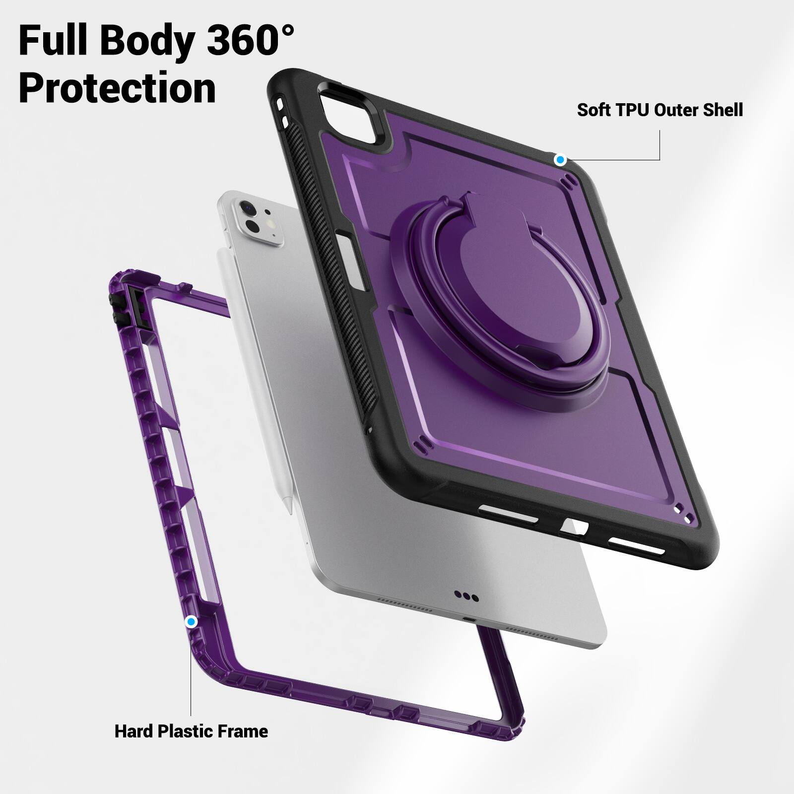 Full Body 360° Protection  
Soft TPU Outer Shell  
Hard Plastic Frame