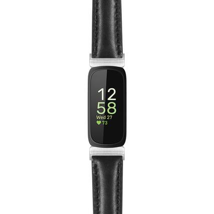 Front. StrapsCo - Everyday Leather Watch Band Strap For Fitbit Inspire 3 (Extra Short) - Black (Silver Hardware).