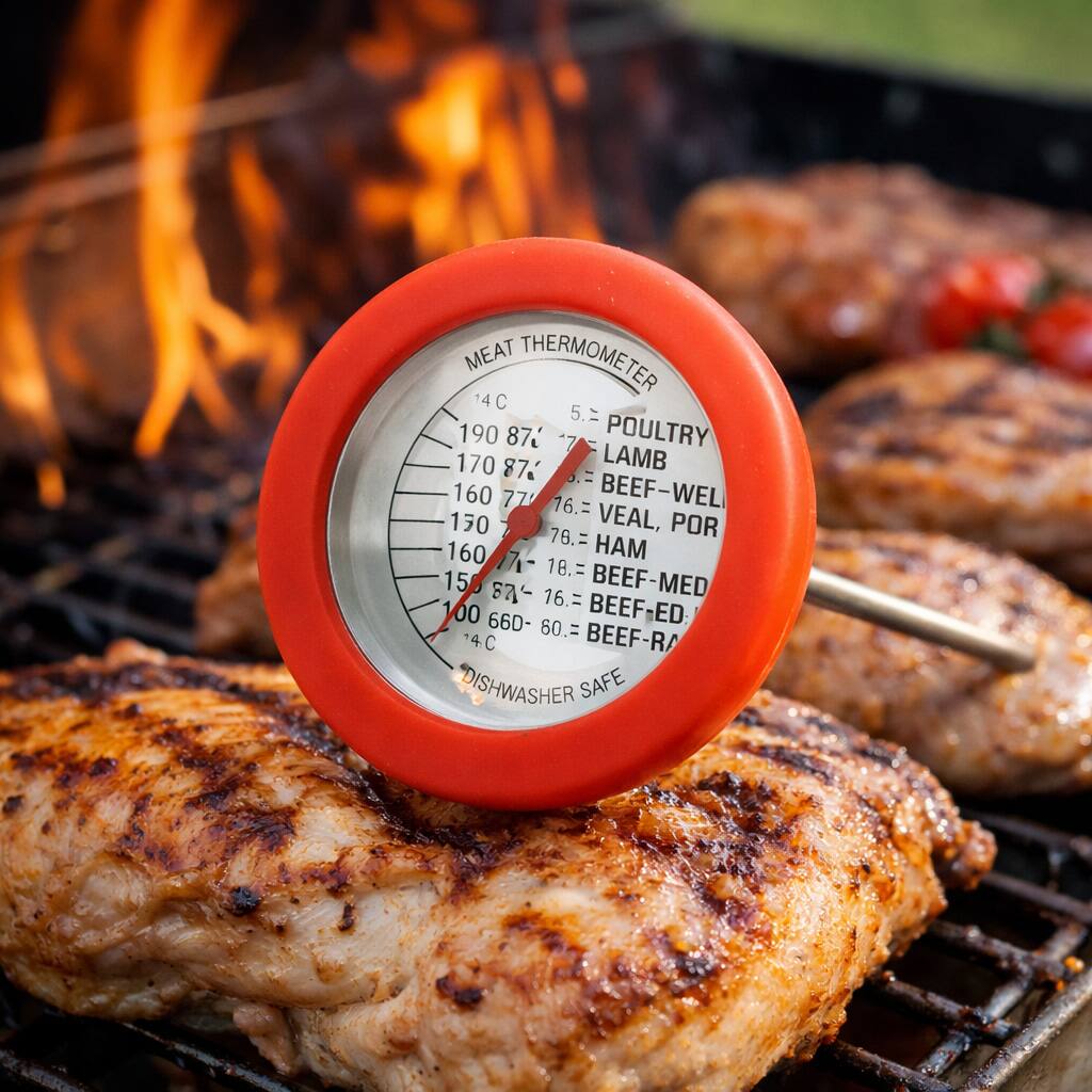 MEAT THERMOMETER

14C
190 87°
170 87°
160 77°
150 76°

POULTRY 170
LAMB 160
BEEF-WEL 150
VEAL, POR 160
BEEF-MED 160
BEEF-ED 160
BEEF-RA 140

DISHWASHER SAFE