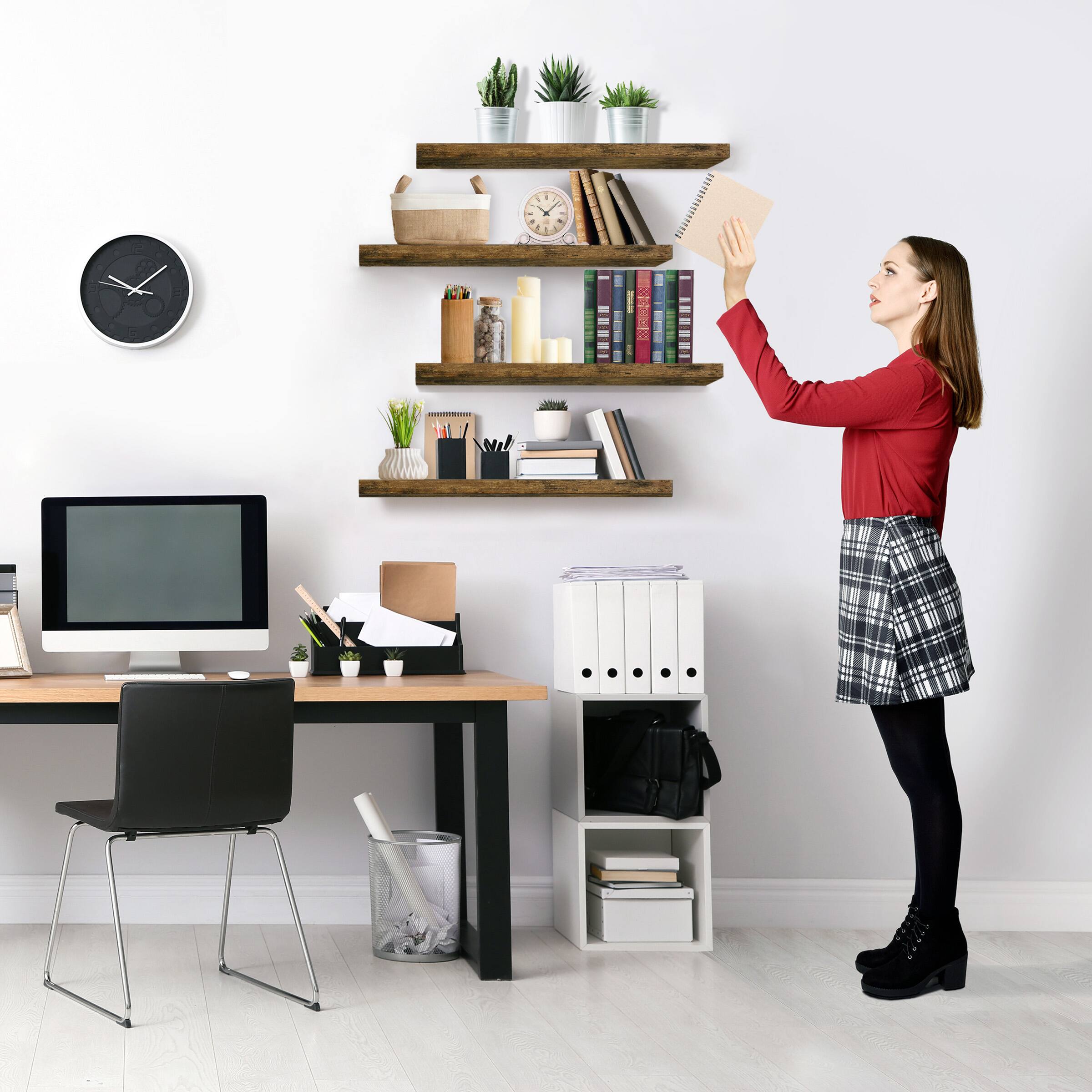 Alt View 5. Sorbus - Sorbus 24 x 9 Inch 4 Pack Wall Mounted Floating Wood Shelves - for Bedroom, Kitchen, Living Room, Bathroom - Brown.