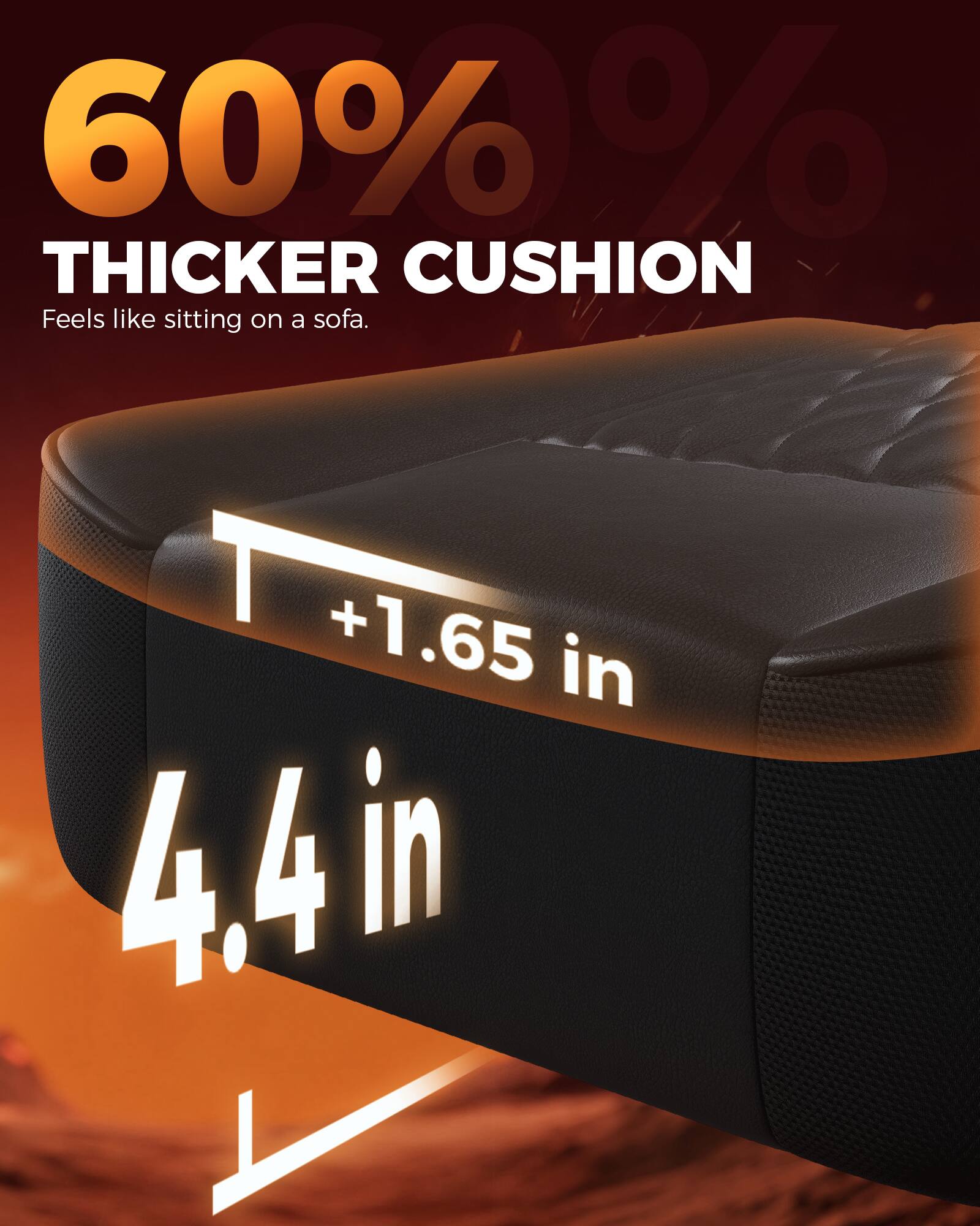 60% THICKER CUSHION  
Feels like sitting on a sofa.  

+1.65 in  
4.4 in