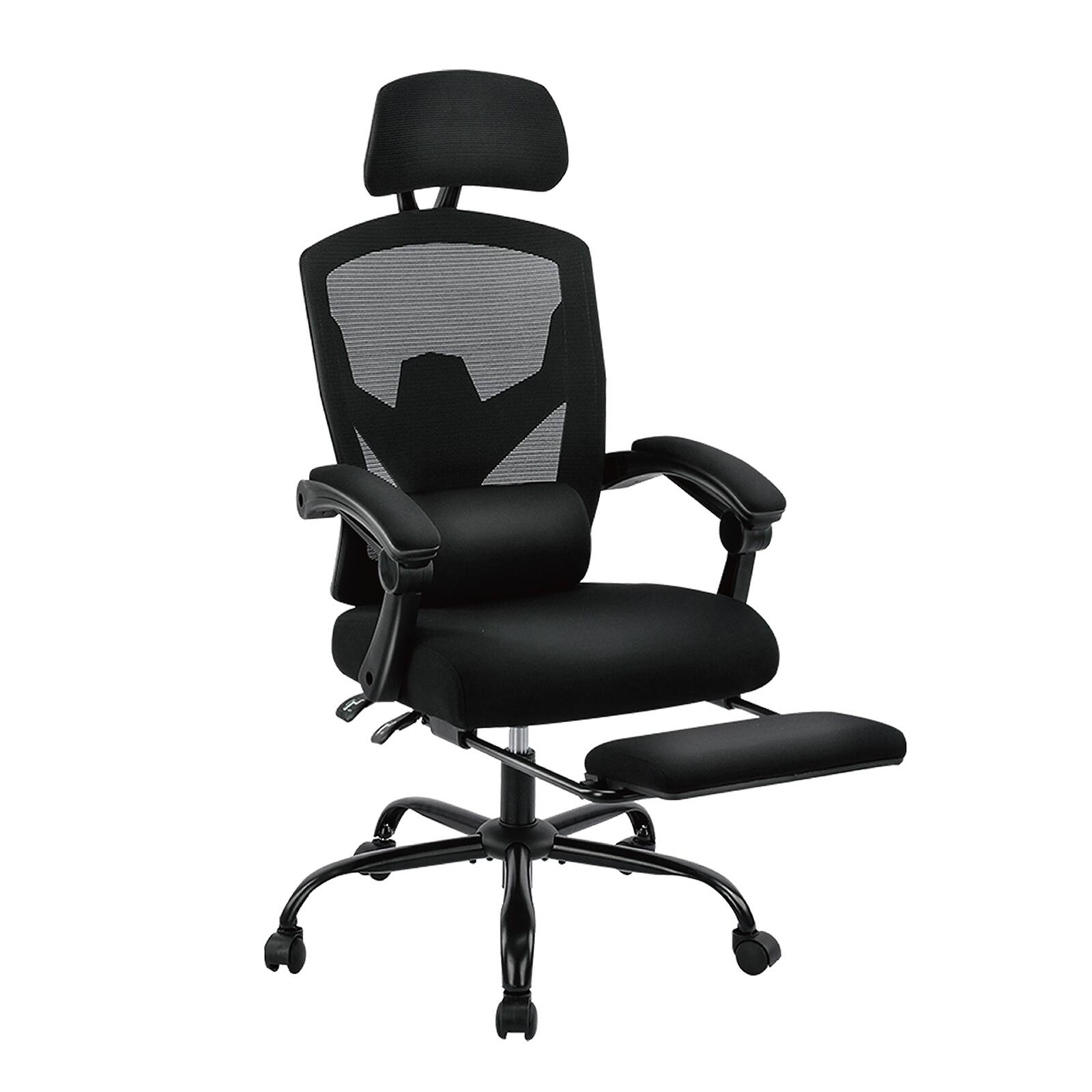 Angle. AENKYO - Swivel Office Chair Ergonomic Chairwith Lumbar Support Pillow and Padded Armrests,Retractable Footrest - Black.