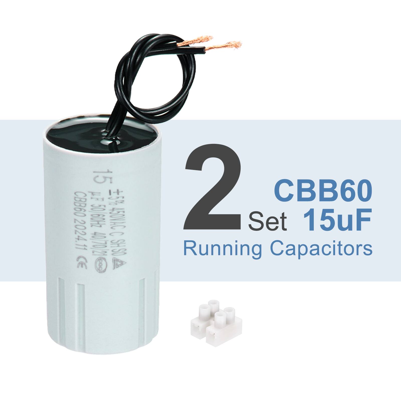 15 µF 5% CBB60 50/60Hz 450VAC 2024.11 C 40.70/2 OSHS CE C 2 Set CBB60 15µF Running Capacitors