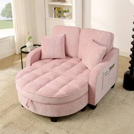 Loheer - Pink Two-Seater Sofa Corduroy Double Sofa Chaise Longue with Storage Footrest and Throw Pillows - Pink