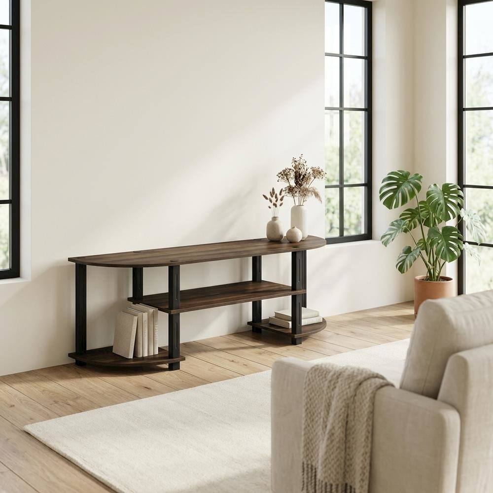 Alt View 2. FurniFact - Walnut and Black TV Stand with Wide Surface and Storage Compartments - Brown Black.