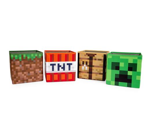 Front. Ukonic - Minecraft 10-Inch Storage Bin Organizer Set | Creeper, TNT, Grass, Craft Table - Multi-Color.