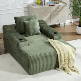 Trinkets Crazed - 67" Chaise Lounge Chair 9.9'' Wide Armrest Indoor Corduroy Oversized Sleeper Sofa for Living Room - Green