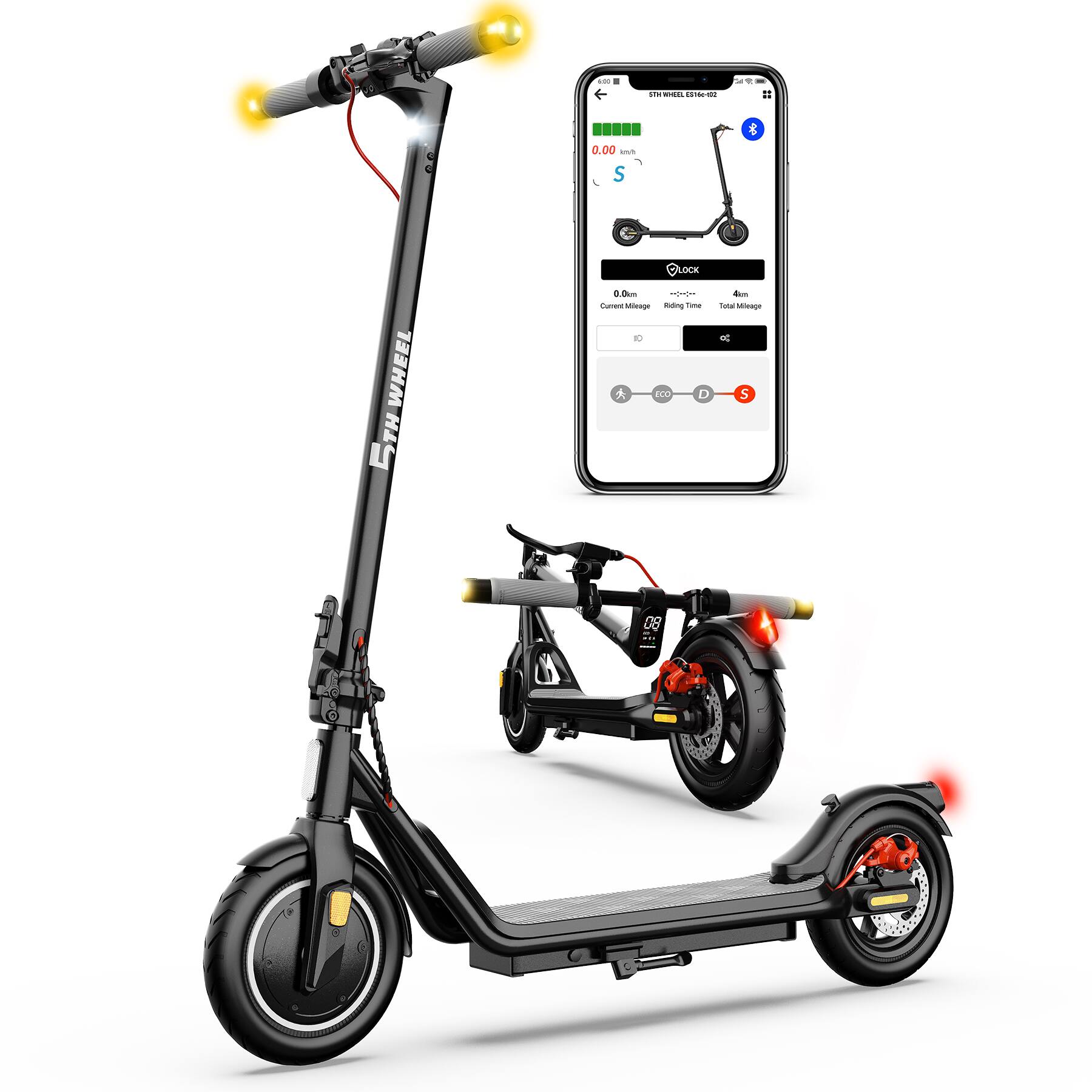 5th Wheel - V20PRO Foldable Electric Scooter w/ 12 mi Max Operating Range & 18 mph Max Speed - Black