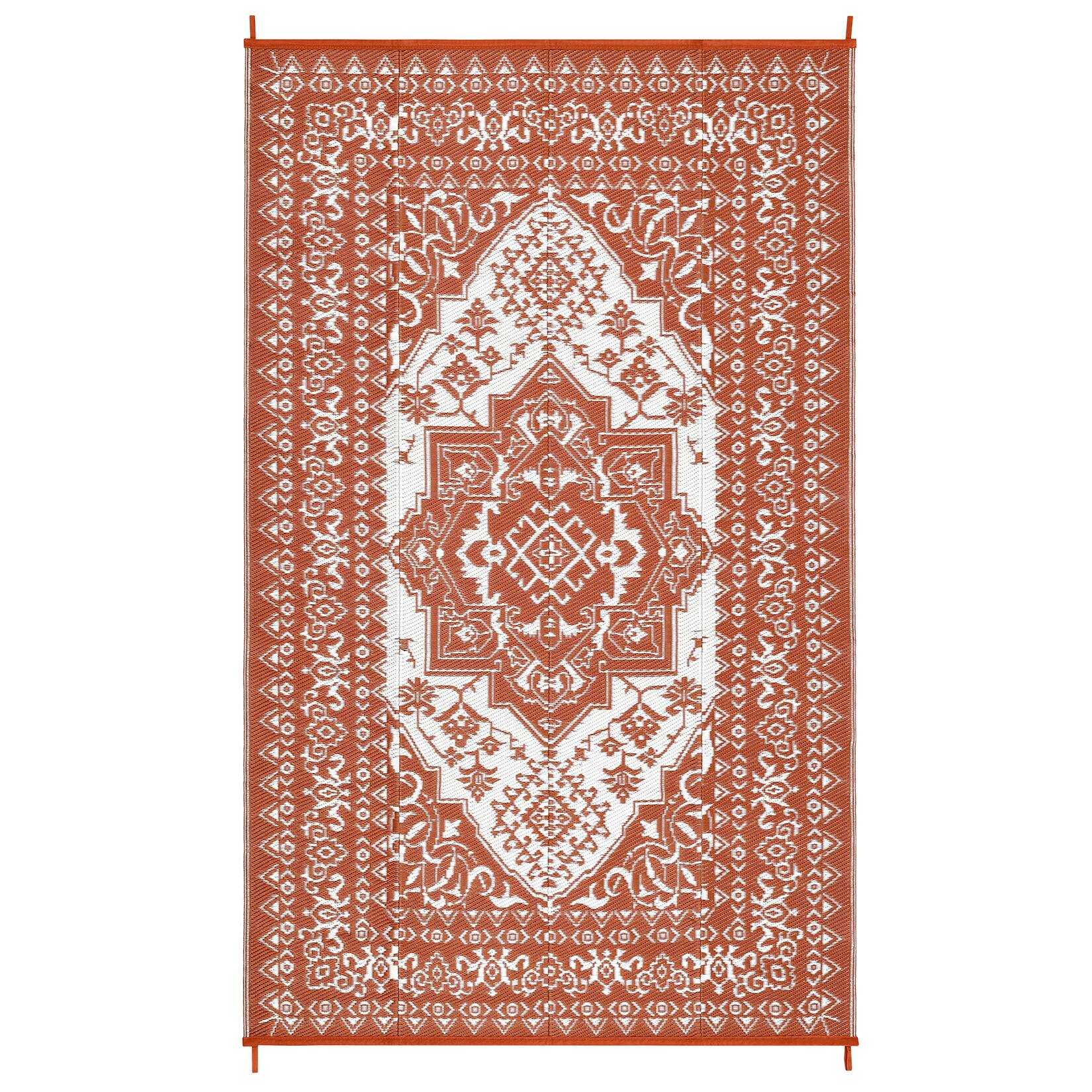 Front. GAOMON - Medallion Outdoor Area Rug Stain Resistant Waterproof UV Resistant Lightweight Carpet for Balcony Picnic Beach Vacation - Orange White.