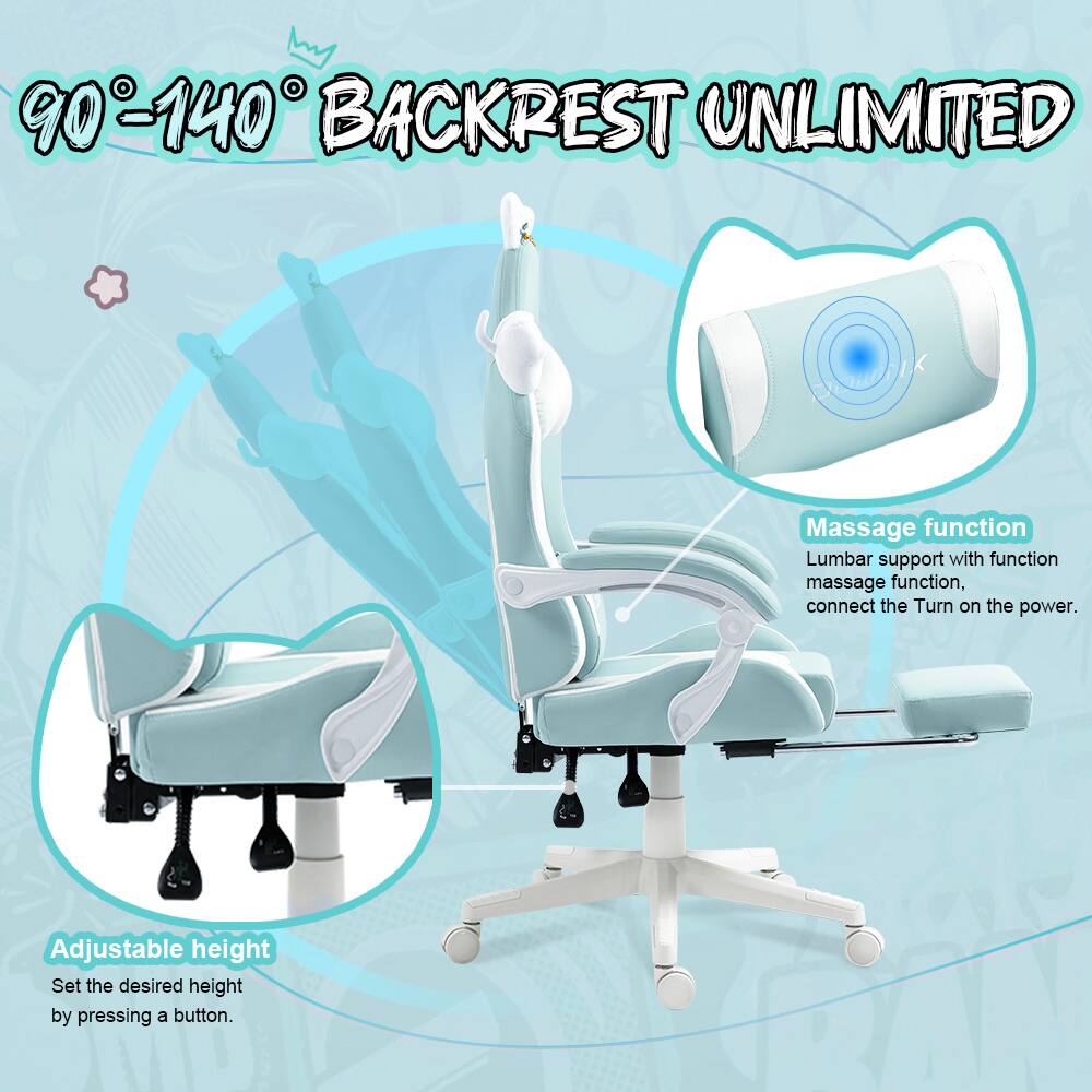 90°-140° BACKREST UNLIMITED

Massage function
Lumbar support with massage function, connect the Turn on the power.

Adjustable height
Set the desired height by pressing a button.