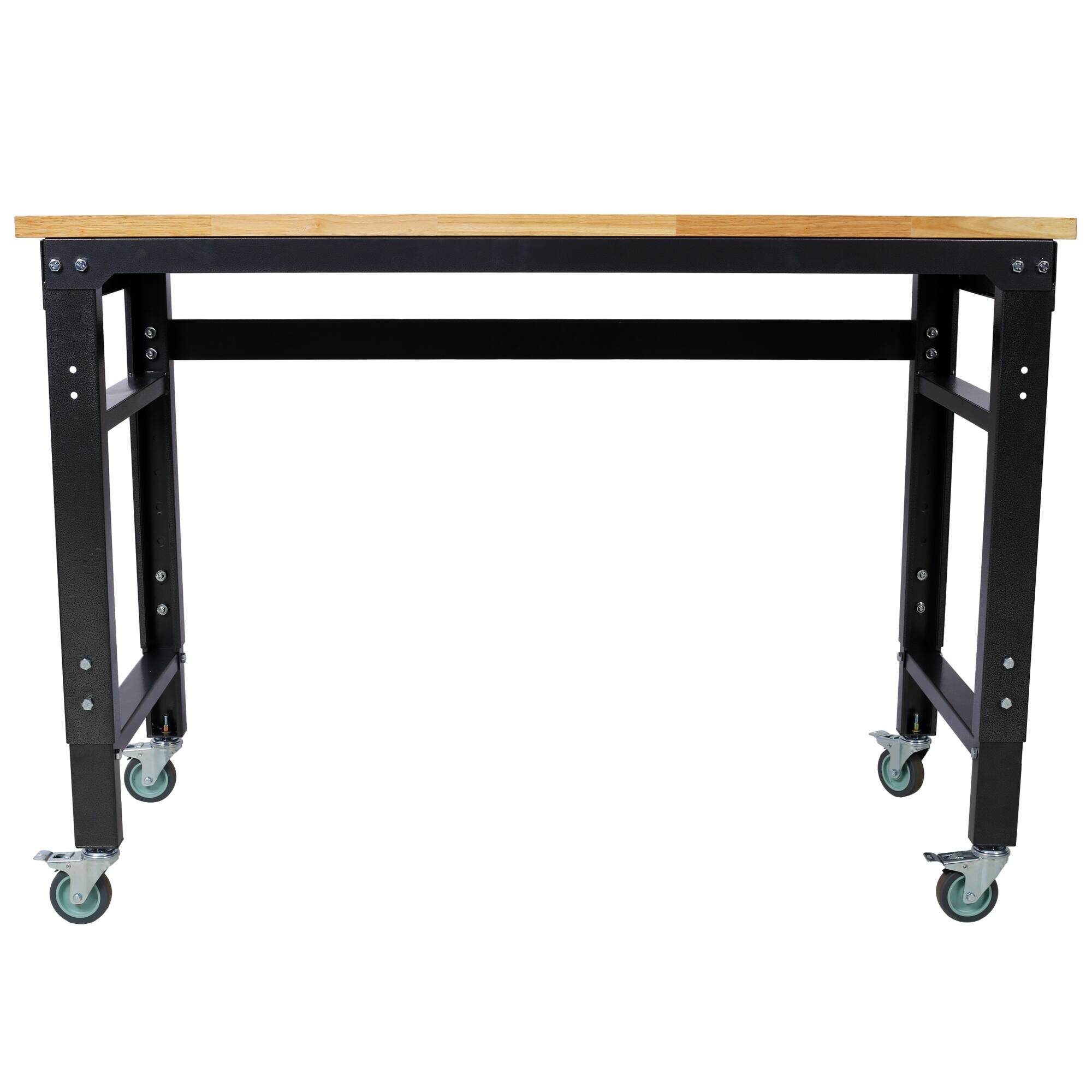 Angle. GOODSILO - Adjustable Height Rolling Workbench with Durable Rubber Wood Top and Steel Frame for Garage and Workshop Use - Dark Gray,Wood.