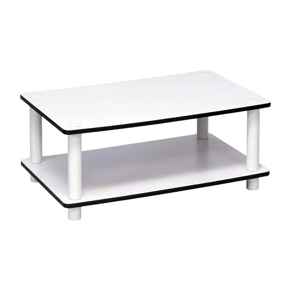 FurniFact - 2-Tier Coffee Table with No-Tools Assembly and Easy Storage Options - White