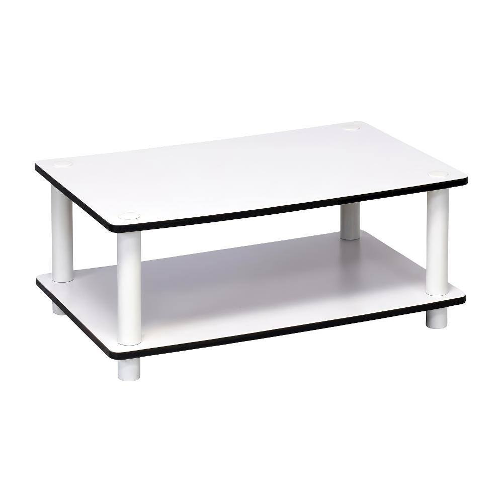 Front. FurniFact - White 2-Tier Coffee Table with No-Tools Assembly and Easy Storage Options - White/White.