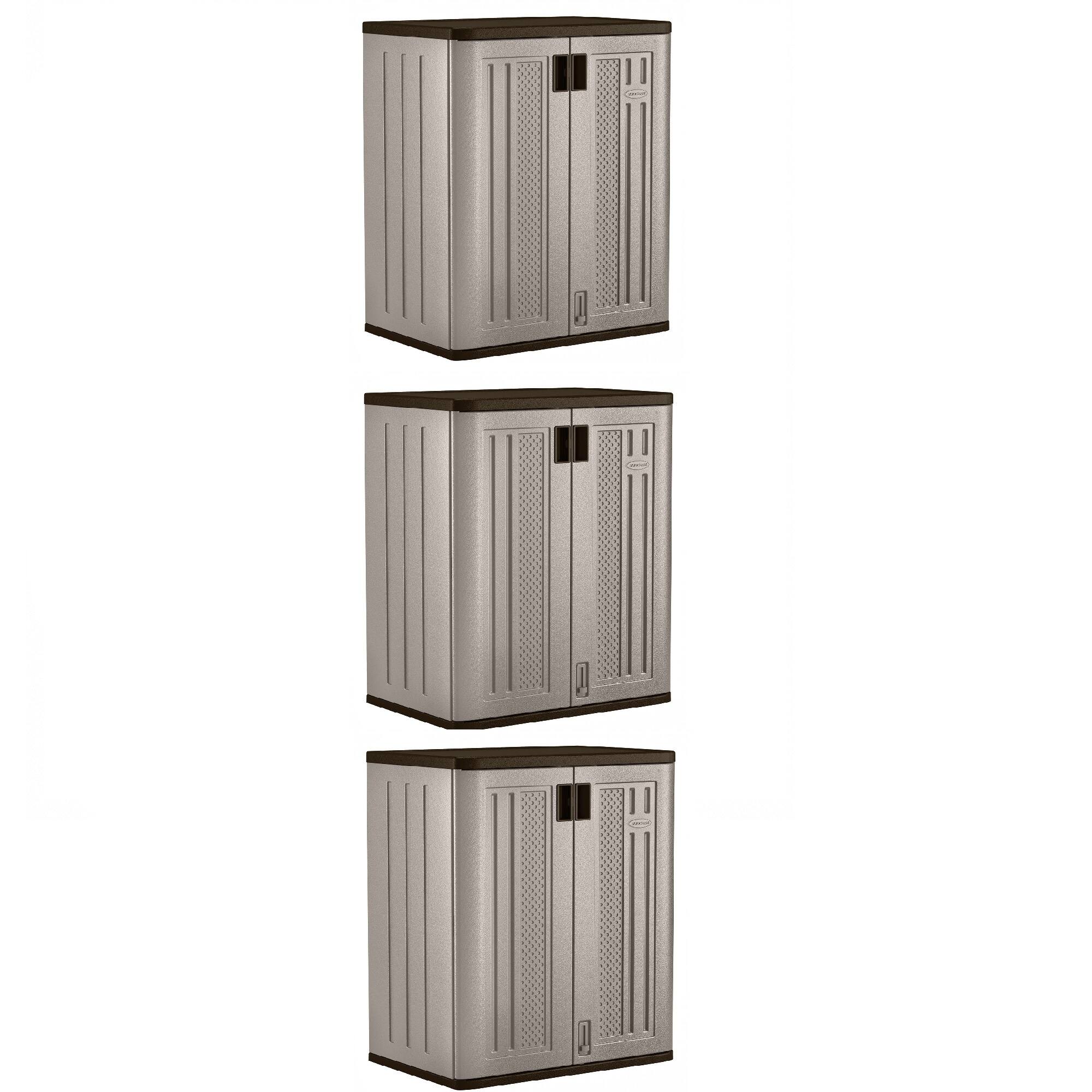 Front. Suncast - Suncast 9 Cu Ft Heavy Duty Resin Garage Base Storage Cabinet, Platinum (3 Pack) - Platinum.