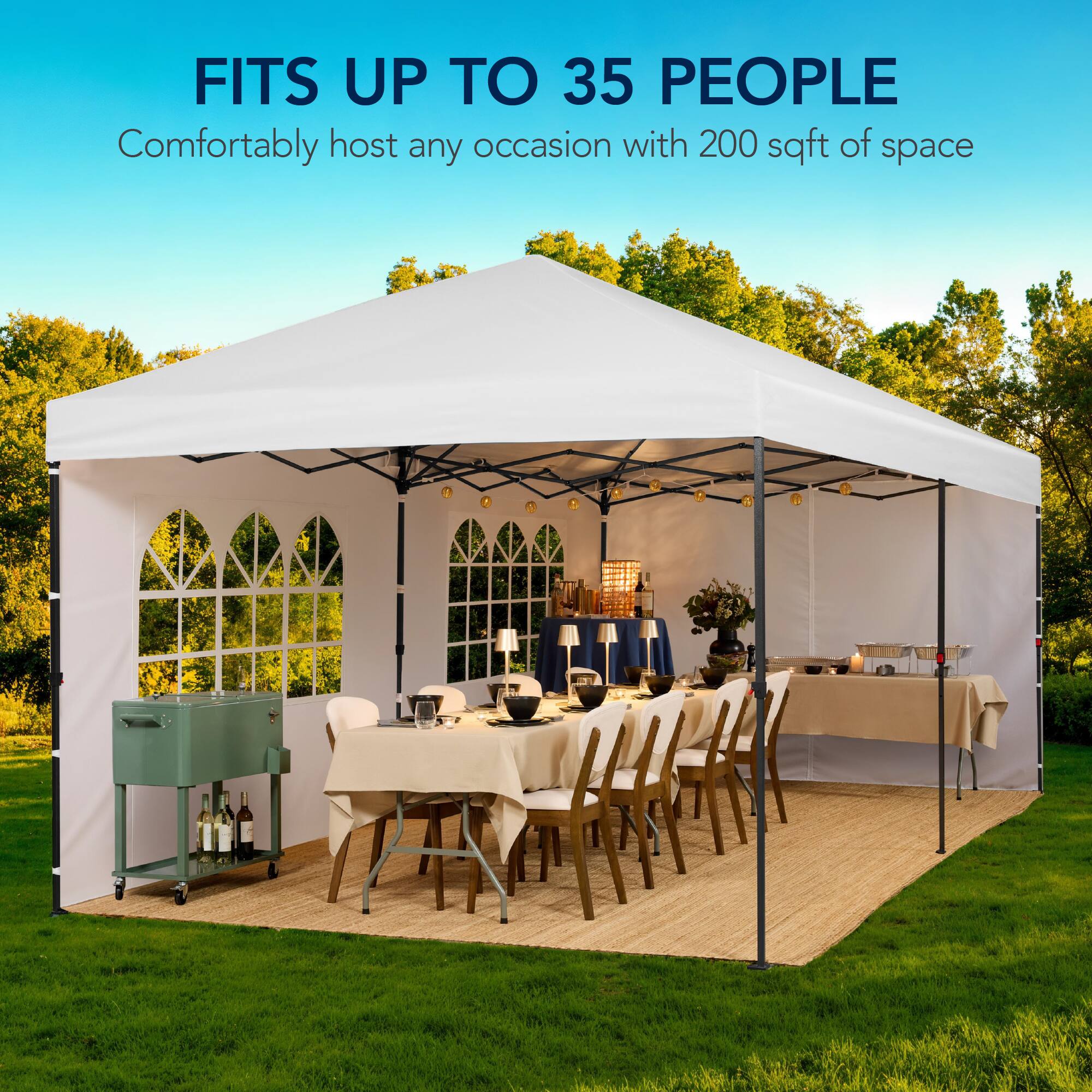 FITS UP TO 35 PEOPLE  
Comfortably host any occasion with 200 sqft of space