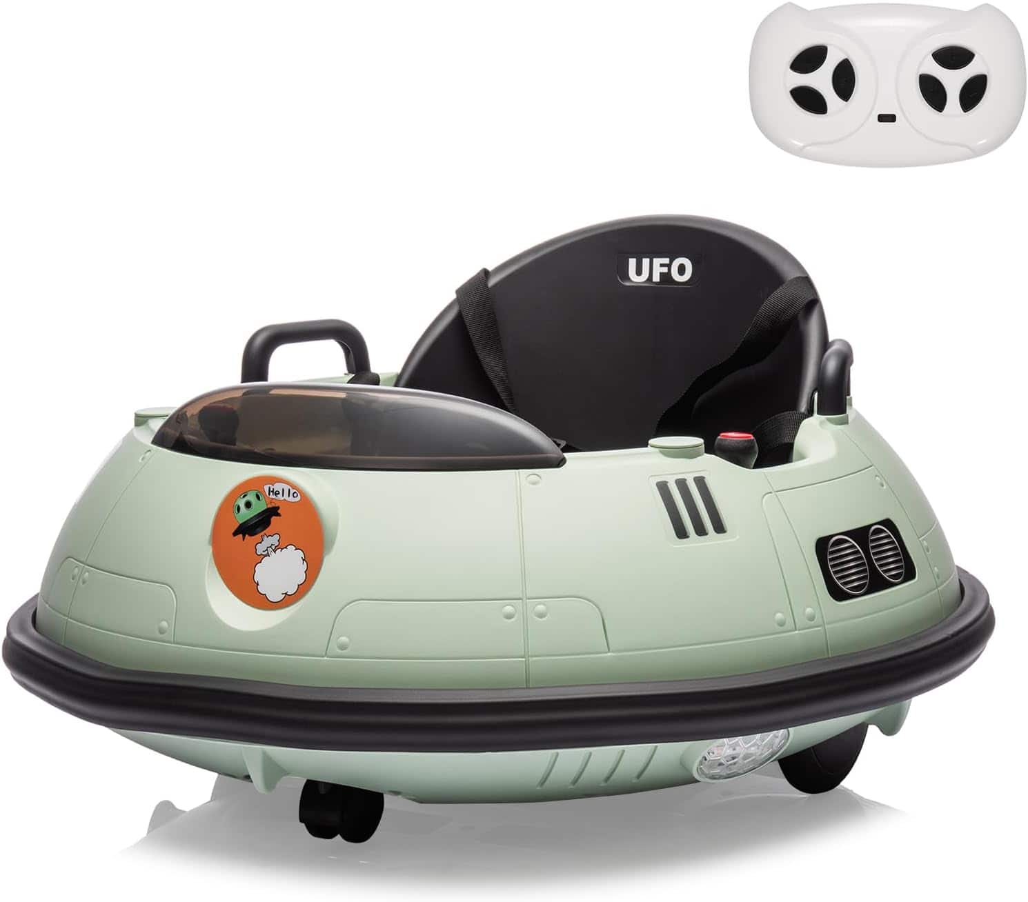 Qeetex - 12V Bumper Car with Remote Control, Battery Powered Ride On Bumper Car, 360-Degree Spin, Safety Belt, Dual Joysticks - Green