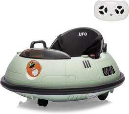 Qeetex - 12V Bumper Car with Remote Control, Battery Powered Ride On Bumper Car, 360-Degree Spin, Safety Belt, Dual Joysticks - Green