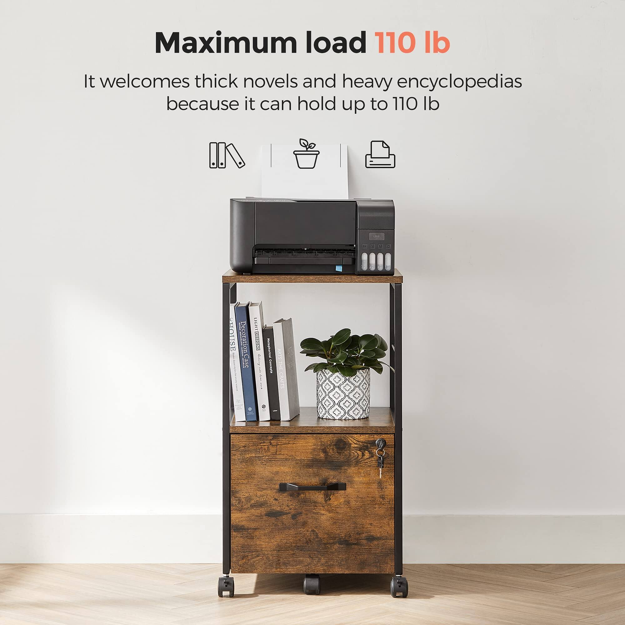 Maximum load 110 lb

It welcomes thick novels and heavy encyclopedias because it can hold up to 110 lb