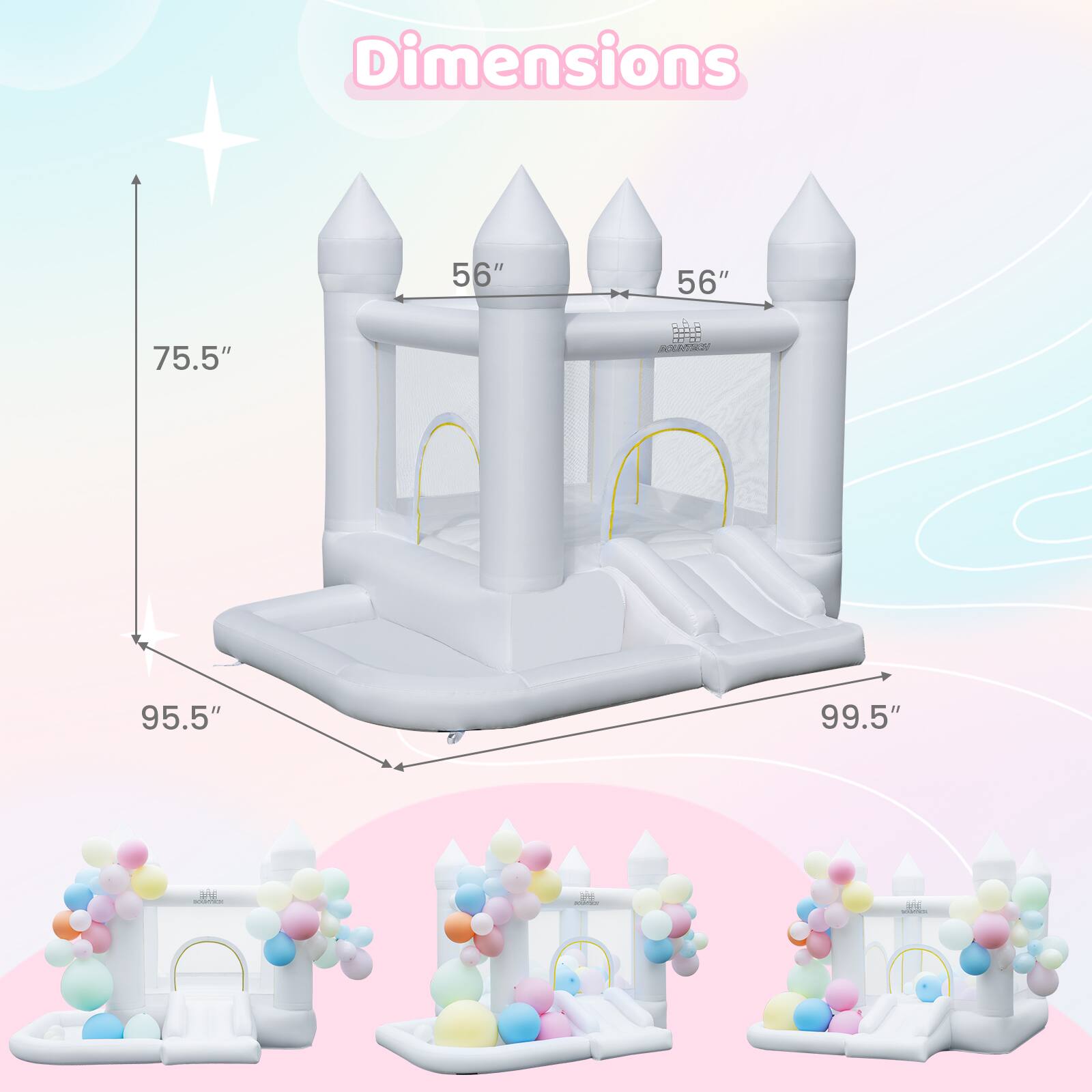 Dimensions  
56"  
56"  
75.5"  
95.5"  
99.5"