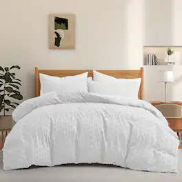 Peace Nest - Tufted Clipped Jacquard Geometric Duvet Cover & Pillowcase Set - Circle White