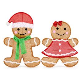 Sweet - 2-Piece Christmas Outdoor Decorations Yard Lighted 2D Gingerbread Man with Lights for Xmas Festive - Yellow