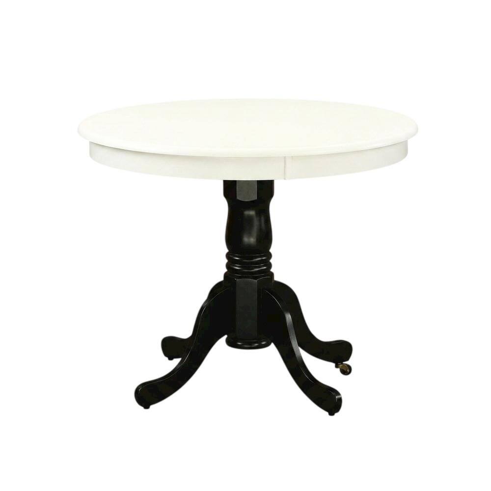Angle. FurniFact - Linen White Round Pedestal Dining Table - White & Black.