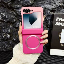 Dteck - Magnetic Hard PC Case for Samsung Galaxy Z Flip 6/7 FE,Qi Wireless Charging Compatible,Shockproof Slim Gradient Cover - Pink/Rose