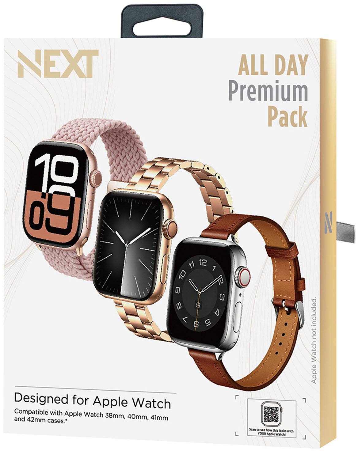 NEXT ALL DAY Premium Pack

Designed for Apple Watch
Compatible with Apple Watch 38mm, 40mm, 41mm and 42mm cases.*

Apple Watch not included. $5

Scan to see how this looks with YOUR Apple Watch!