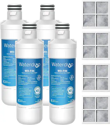 Waterdrop WD-F46 Replacement for LG filter LT1000P*
Operating specification:
Flow rate: 0.5 gpm (1.9 lpm)
Operating pressure: 20-100 psi (1.4-6.9 bar)
Filter life: 6 months or 200 gallons, whichever comes first
Tested and Certified by NSF International Model EFF-0646
UNLOCK DESBLOQUEAR
Filter reduces chlorine, taste, odor and NSF/ANSI 172 standards
UNLOCK DESBLOQUEAR
Operating specification:
Flow rate: 0.5 gpm (1.9 lpm)
Operating pressure: 20-100 psi (1.4-6.9 bar)
Filter life: 6 months or 200 gallons, whichever comes first
Tested and Certified by NSF International Model EFF-0646
UNLOCK DESBLOQUEAR
Filter reduces chlorine, taste, odor and NSF/ANSI 172 standards