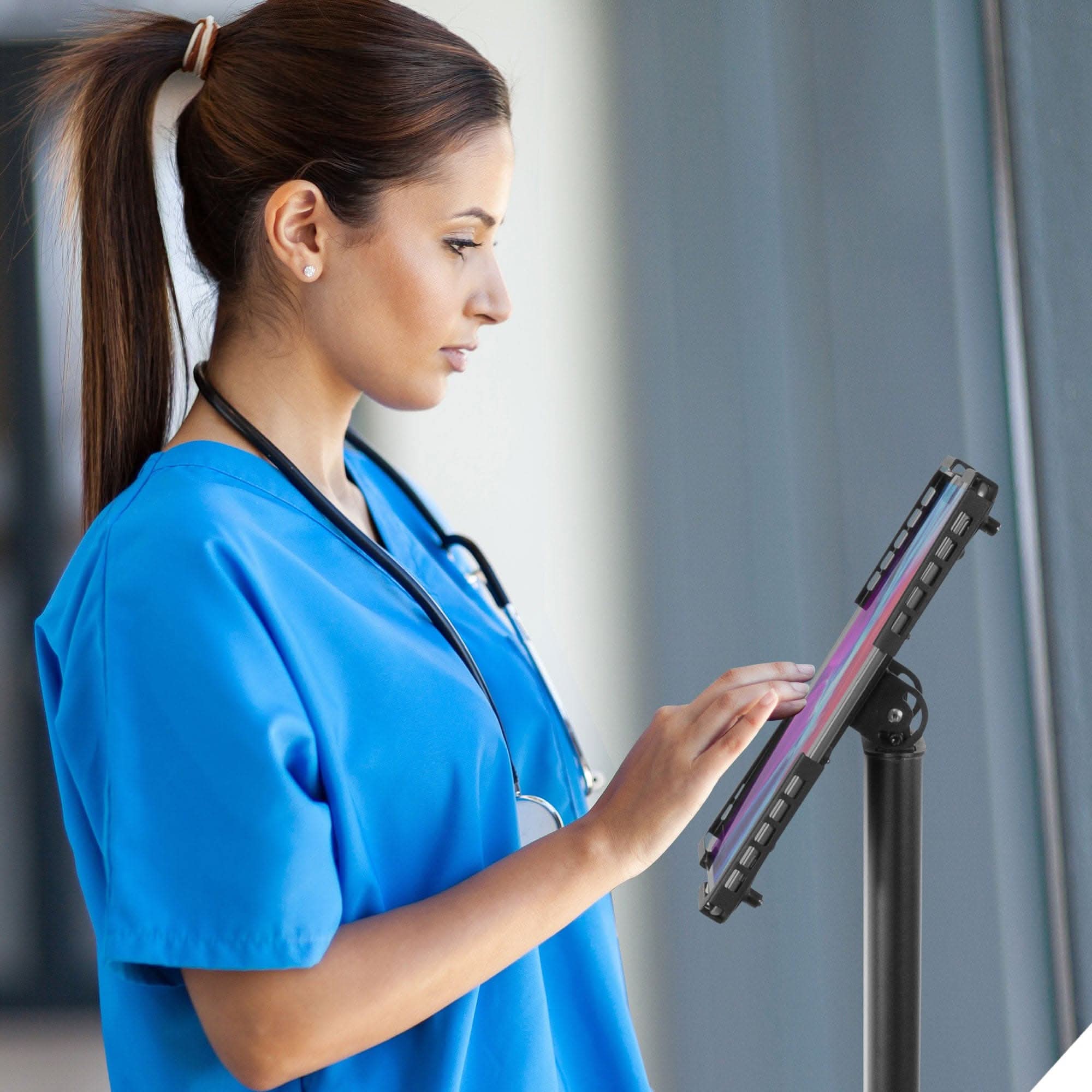 Angle. Mount-It! - Universal Tablet Floor Kiosk with Locking Enclosure, Adjustable Height, Tilt & Rotation for 9.7″–13″ Tablets, Black - Black.