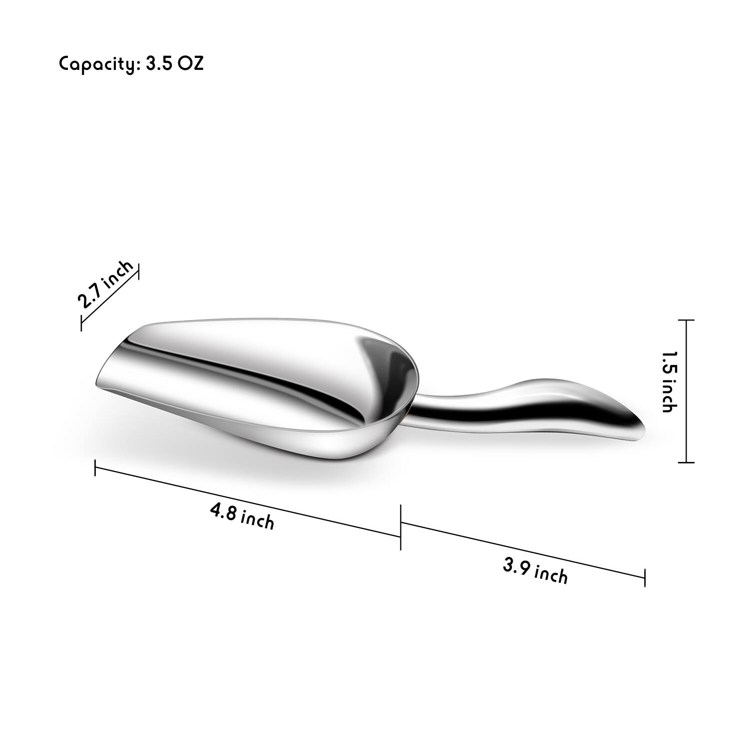 Capacity: 3.5 OZ

- Width: 2.7 inch
- Length: 4.8 inch
- Height: 1.5 inch
- Overall Length: 3.9 inch