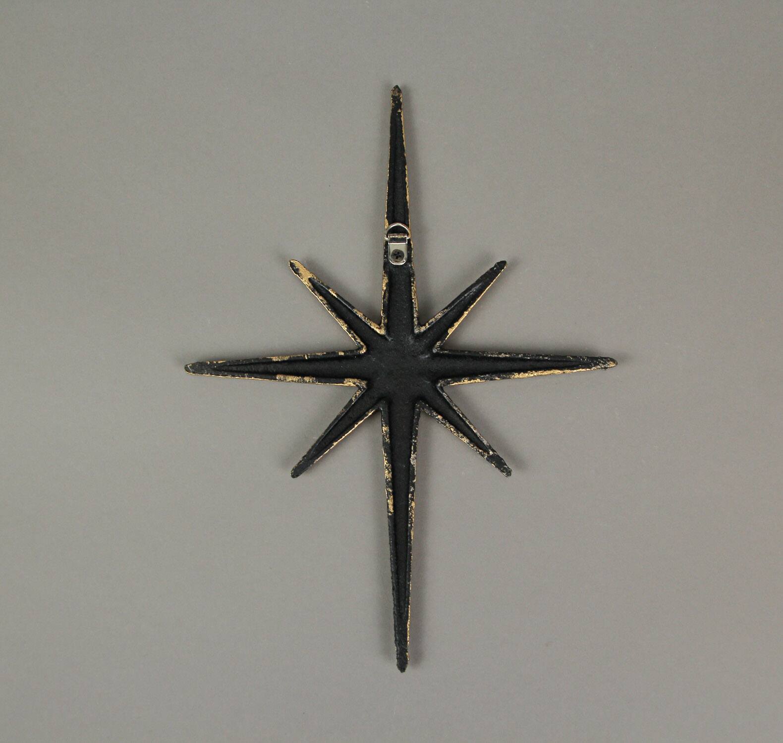 Alt View 5. Zeckos - Set of 3 Metallic Gold Cast Iron Starburst Wall Hangings 8 Pointed Stars - Gold.