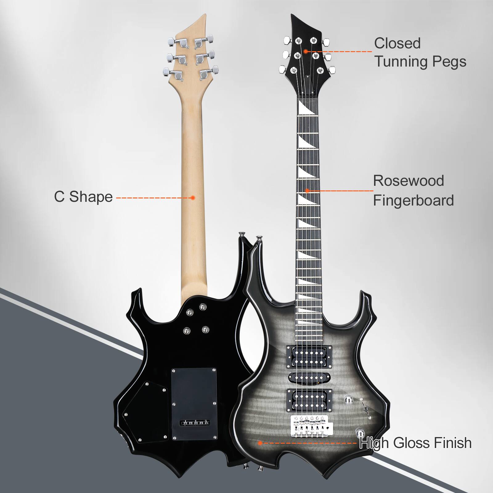 Closed Tuning Pegs  
C Shape  
Rosewood Fingerboard  
High Gloss Finish