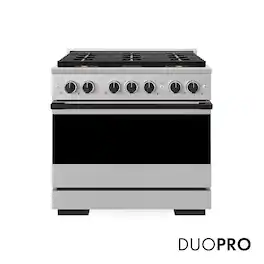 ZLINE - Autograph 36 in. 5.2 cu. ft. Manual Clean Marino Freestanding DuoPro Gas Range with Convection Oven & Black Accents - Stainless Steel