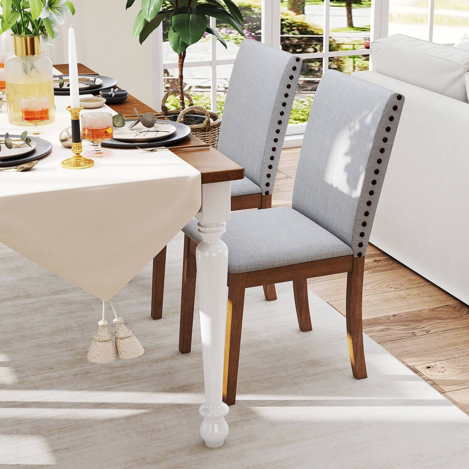 Alt View 4. Costway - Costway Upholstered Dining Chairs Set of 2 with Nailhead Trim Rubber Wood Legs Padded Seat - Ash Gray,Walnut.