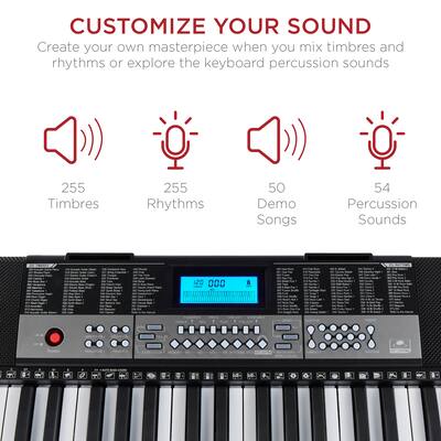 Elektronische piano, pianotoetsenbord met 54 toetsen Elektronische orgelmicrofoon en opnamefunctie 8 tonen, 6 nummers, 5 ritmes, 5 percussies Klavierinstrumenten Elektronische piano, pianotoetsenbord met 54 toetsen Elektronische orgelmicrofoon en opnamefunctie 8 tonen, 6 nummers, 5 ritmes, 5 percussies Klavierinstrumenten