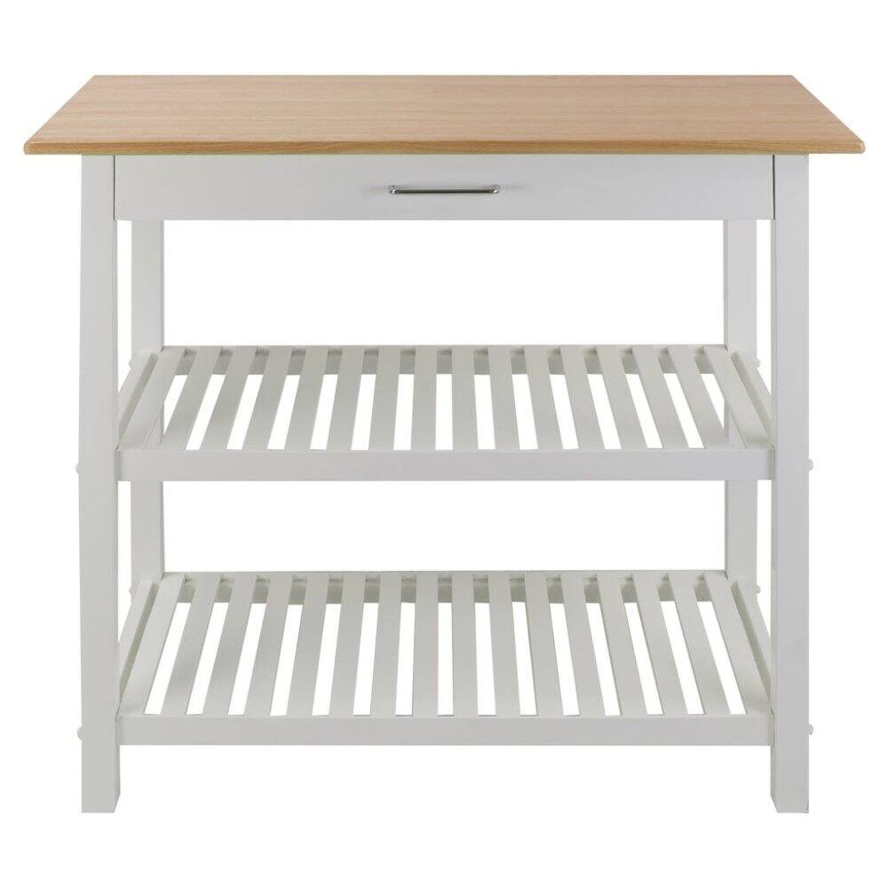 Left. FurniFact - White Kitchen Island Table with Storage, Drawer and Open Counter 2 Shelves - White.