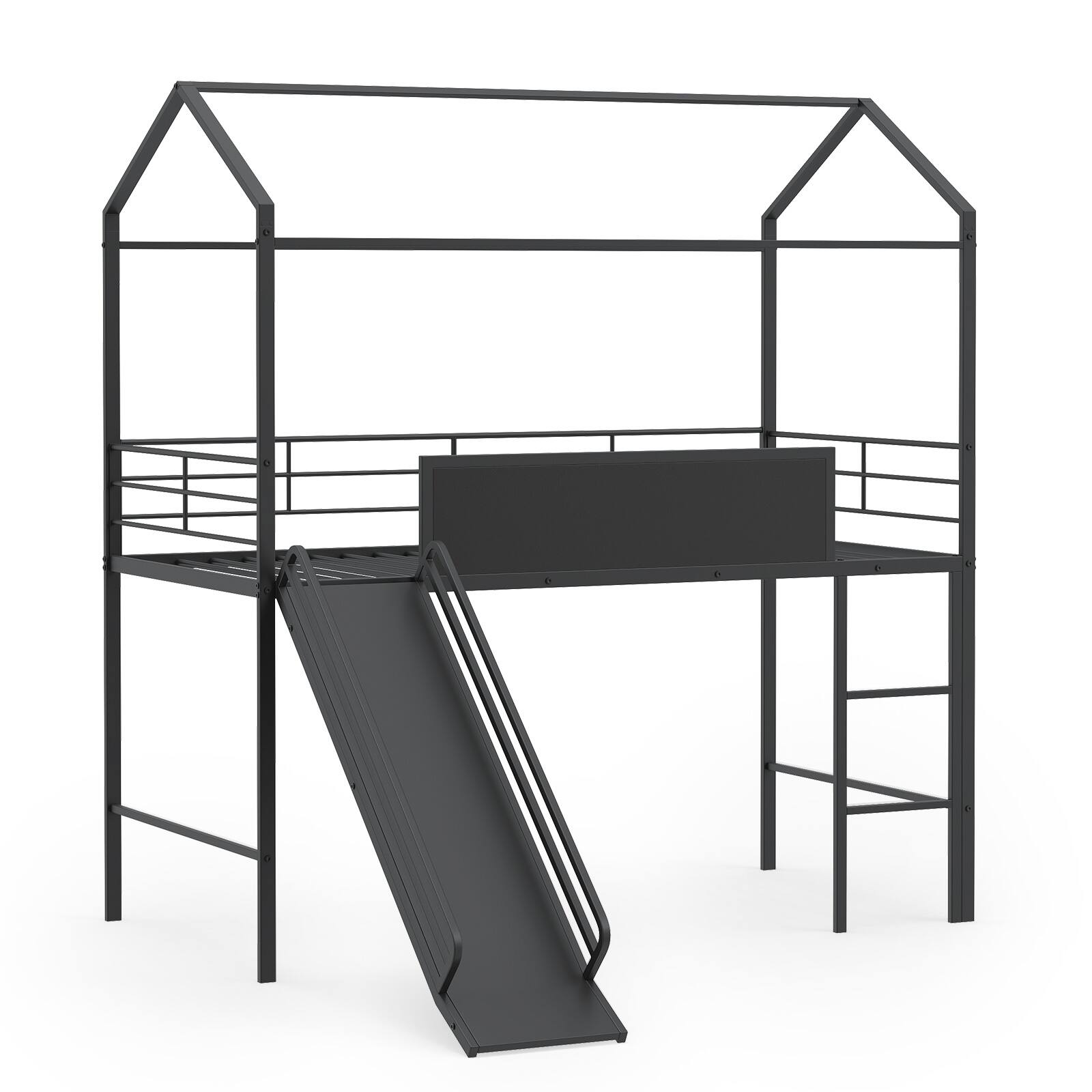 Alt View 9. Gymax - Gymax Twin Size Loft Bed w/Ladder Slide Chalkboard & Metal Slats for Bedroom Dormitory Black - Black.
