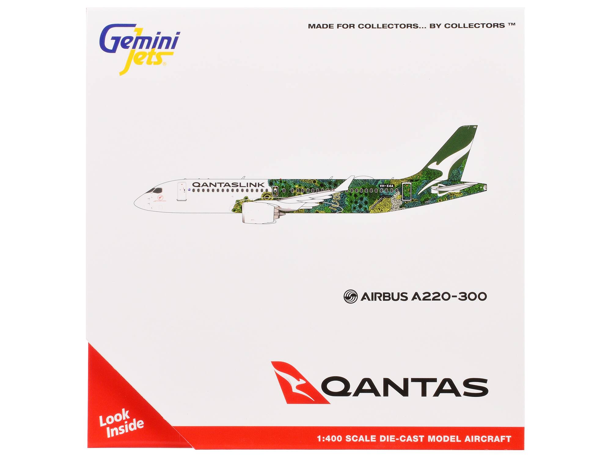 Gemini Jets  
MADE FOR COLLECTORS... BY COLLECTORS™  

QANTASLINK  
AIRBUS A220-300  

QANTAS  
1:400 SCALE DIE-CAST MODEL AIRCRAFT  

Look Inside