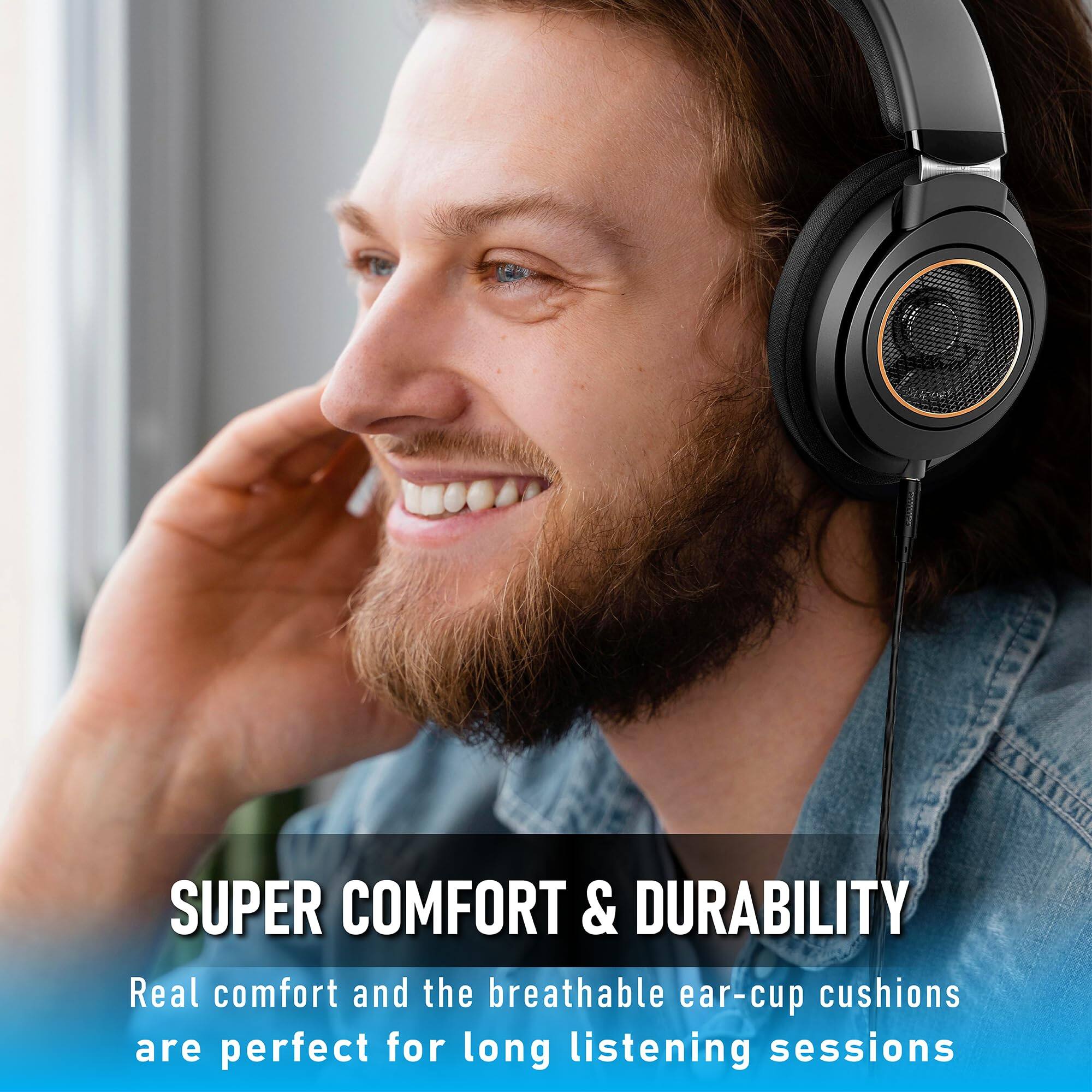 Philips Open Back Wired Over Ear Headphones With 50mm Drivers, 3m