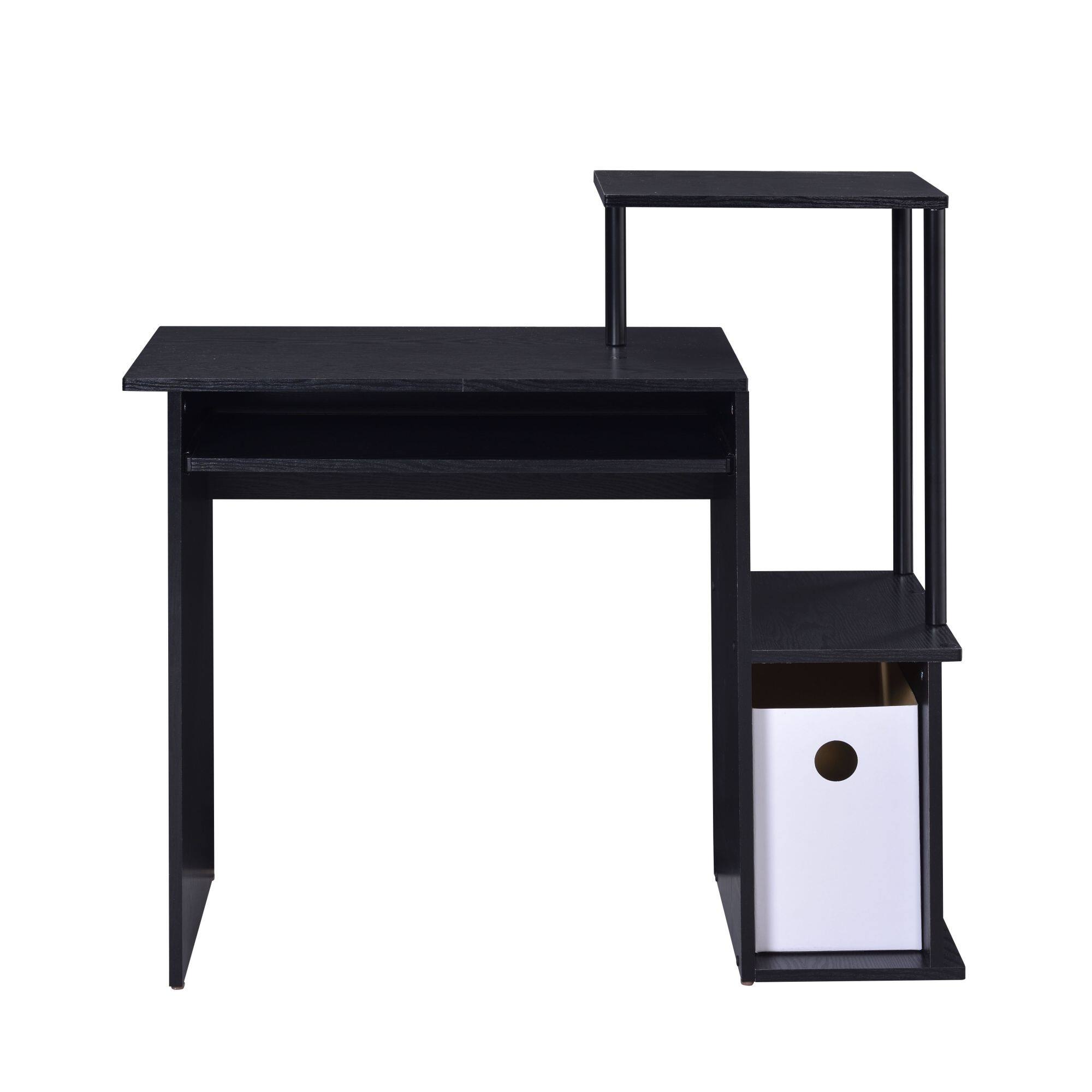 Alt View 1. GOODSILO - Modern Computer Desk with Keyboard Tray and Storage Compartment - Black.