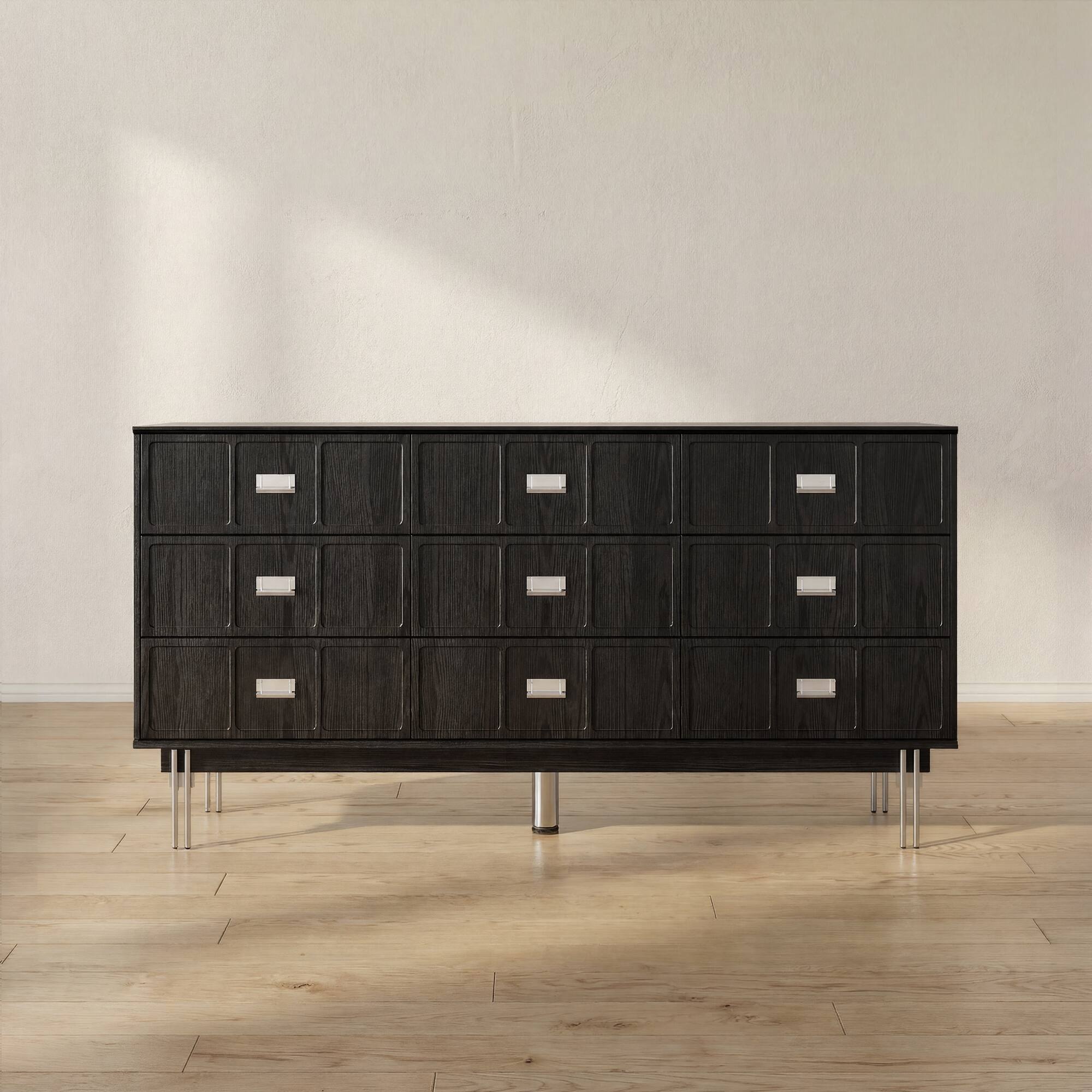 Alt View 9. FUFU & GAGA - Vintage Card Catalog 9 Drawer Dresser - Industrial Storage Cabinet with Silver Metal Handles for Bedroom, Living Room - Black.