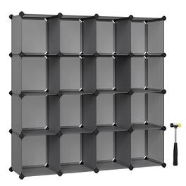 Songmics Home - Cube Storage Organizer, Set of 16 Plastic Cubes, Book Shelf, Closet Organizers and Storage, Room Organization - Gray