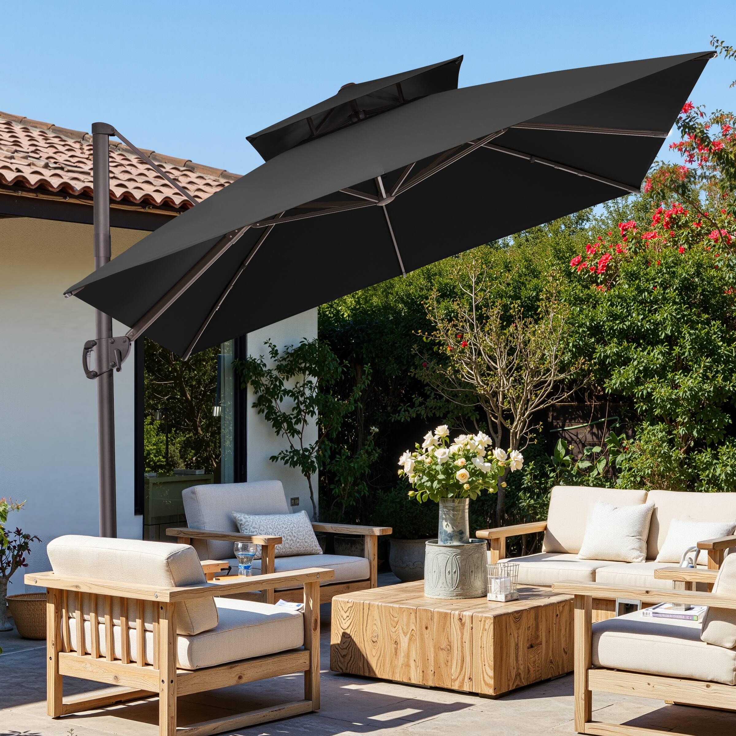 Alt View 6. Crestlive Products - Crestlive Products 10ft Aluminum Black Slide-tilt Cantilever Patio Umbrella Base - Black.